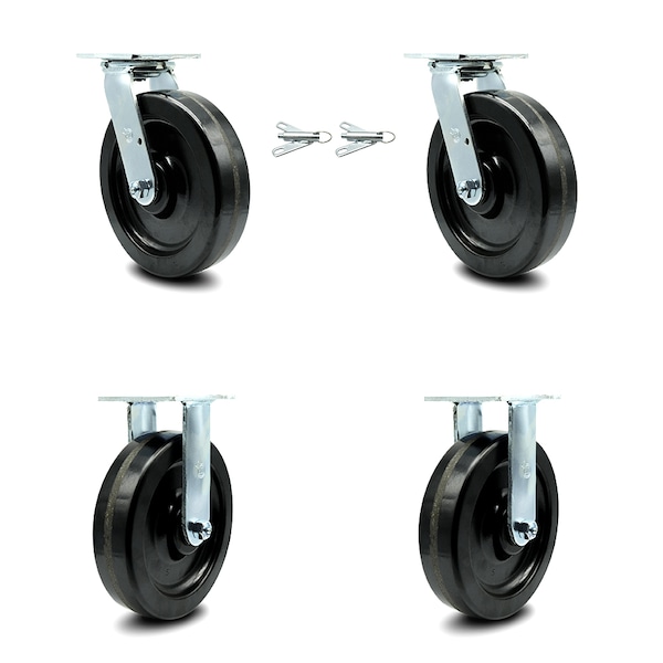 8 Inch Phenolic Caster Set with Ball Bearings 2 Swivel Lock 2 Rigid SCC